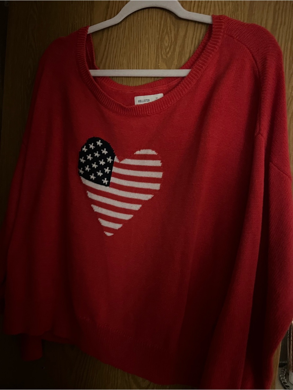 Hollister Red Crewneck Sweater with Flag Heart